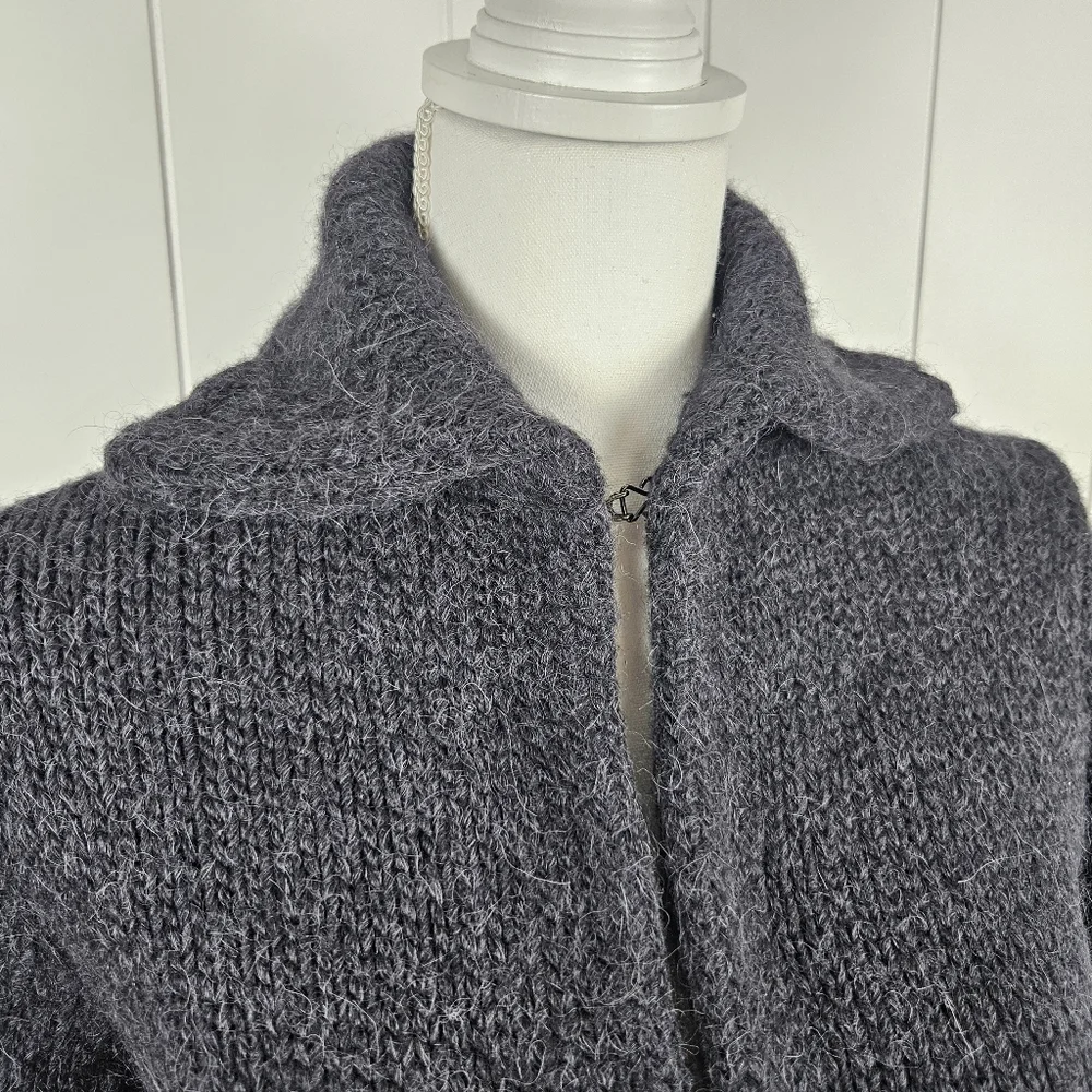 J Crew Sweater Coat Duster Womens M Blue Longline Collar Knit Alpaca blend